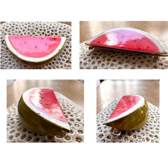 Vintage 60s Original by Robert Watermelon Hair Clip  Hand Painted Signed… - Picture 2 of 12
